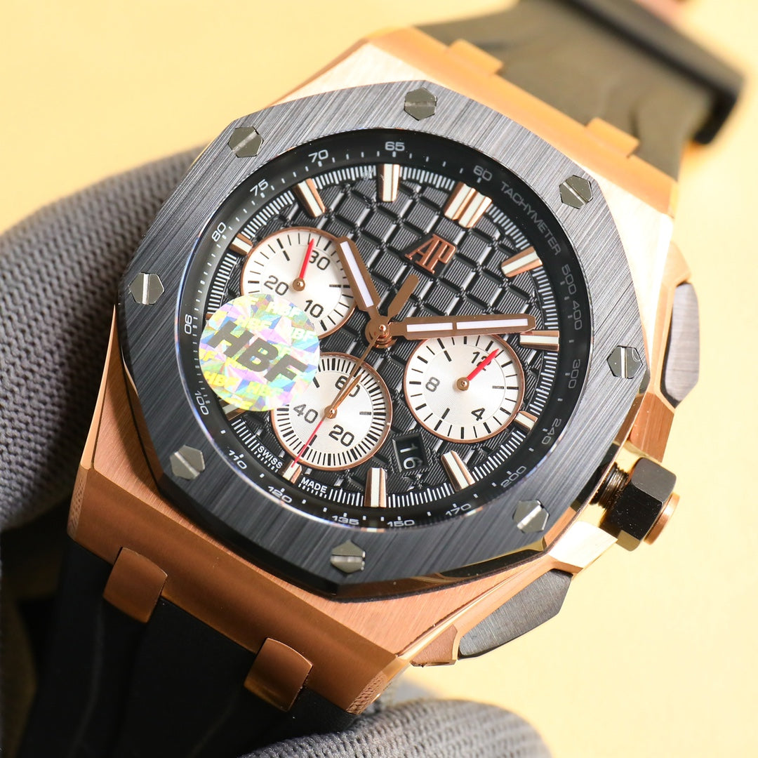 TOP! Yellowgold Black Ceramic Bezel - Black Rubber - Automatic - 44mm