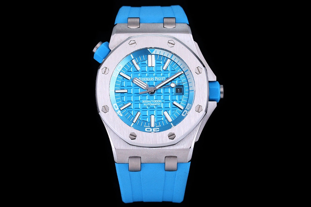 TOP! - 316L Steel - Babyblue rubber - Automatic - 42mm