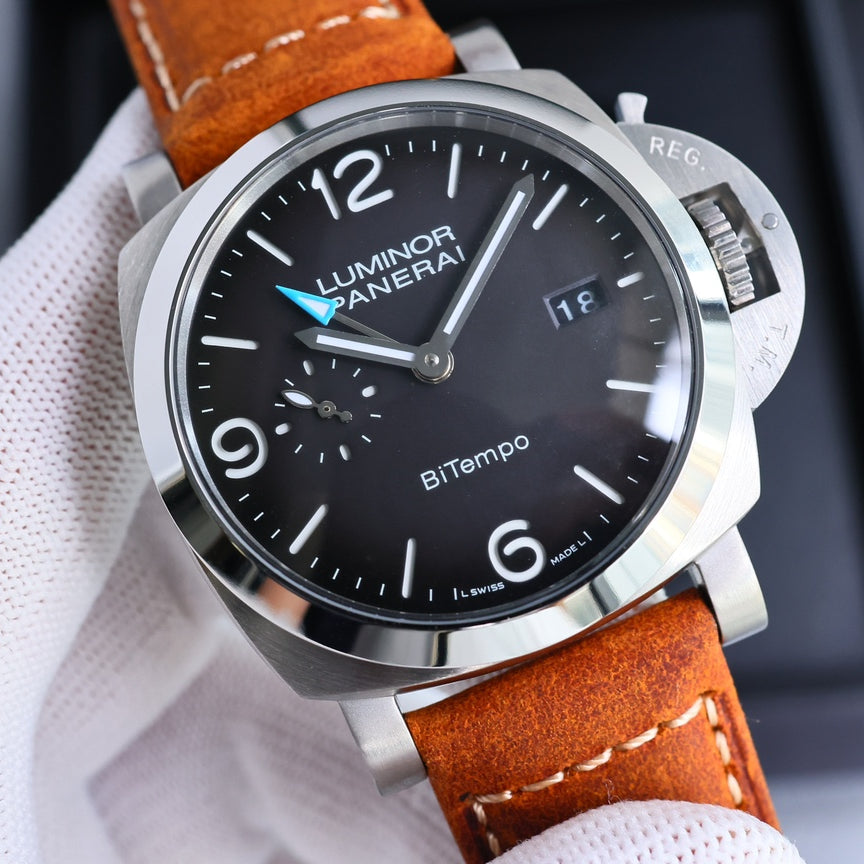 Black 316L - Orange Leather - Automatic - 44mm