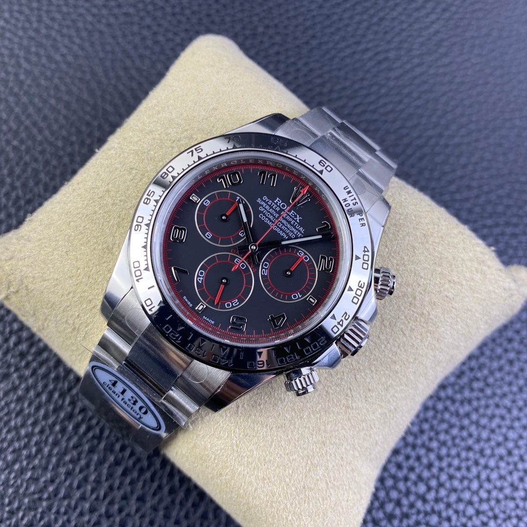 Chronograph -C-Factory -Black Red Steel- Silver 904L Steel- Automatic - 40mm