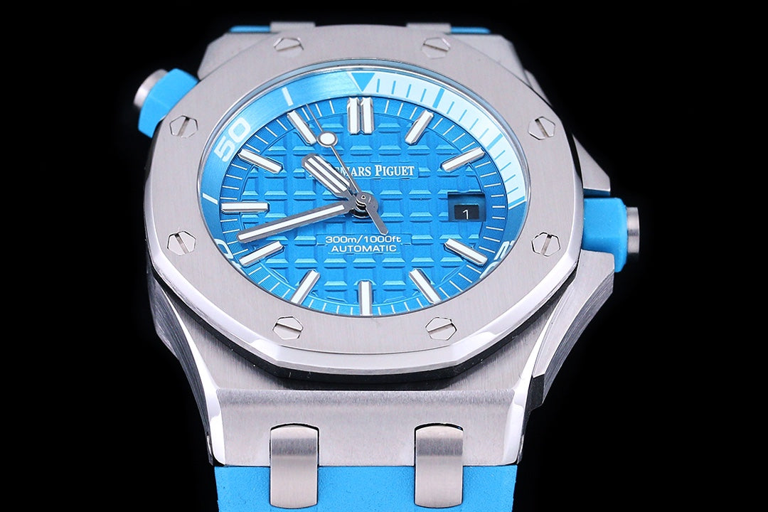 TOP! - 316L Steel - Babyblue rubber - Automatic - 42mm