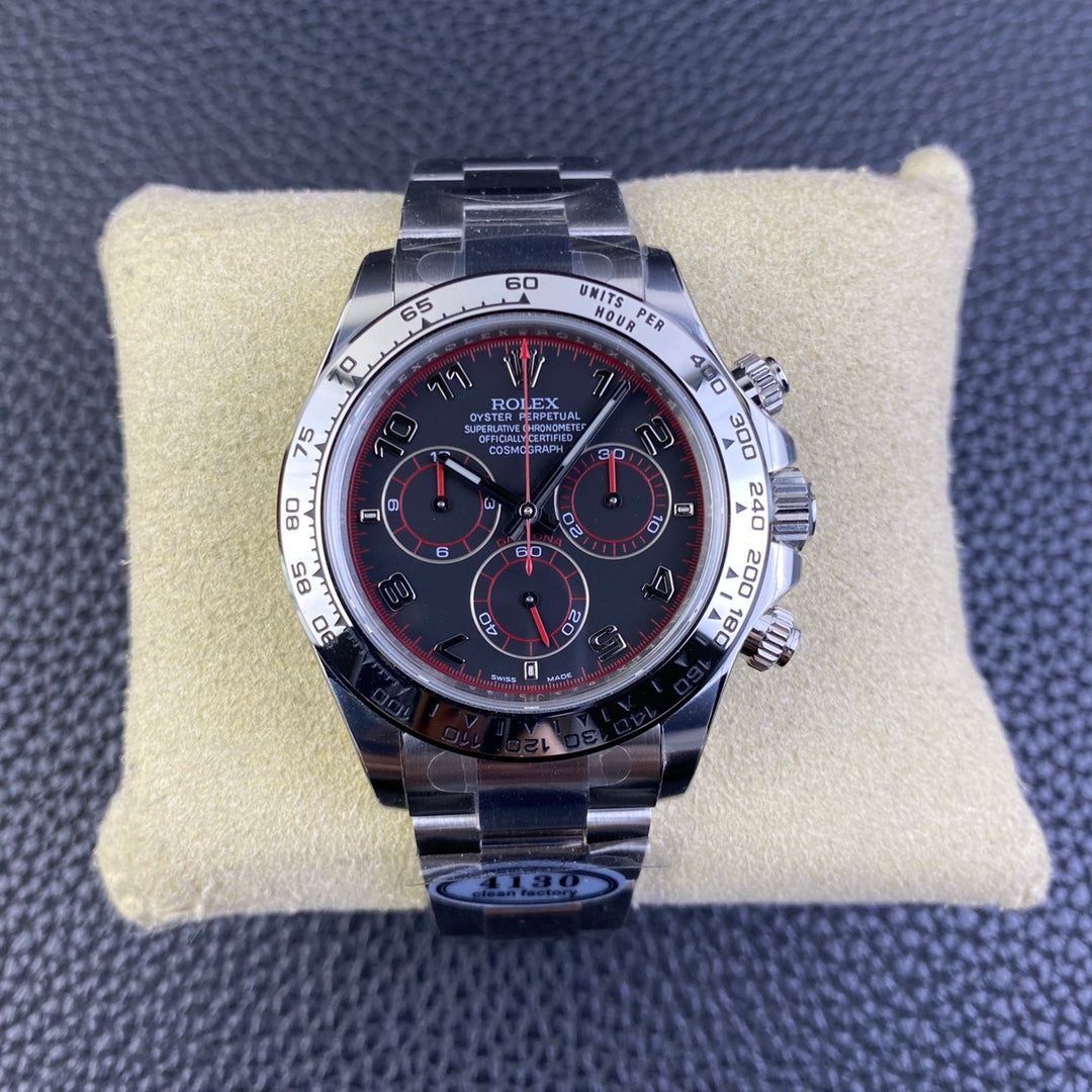 Chronograph -C-Factory -Black Red Steel- Silver 904L Steel- Automatic - 40mm