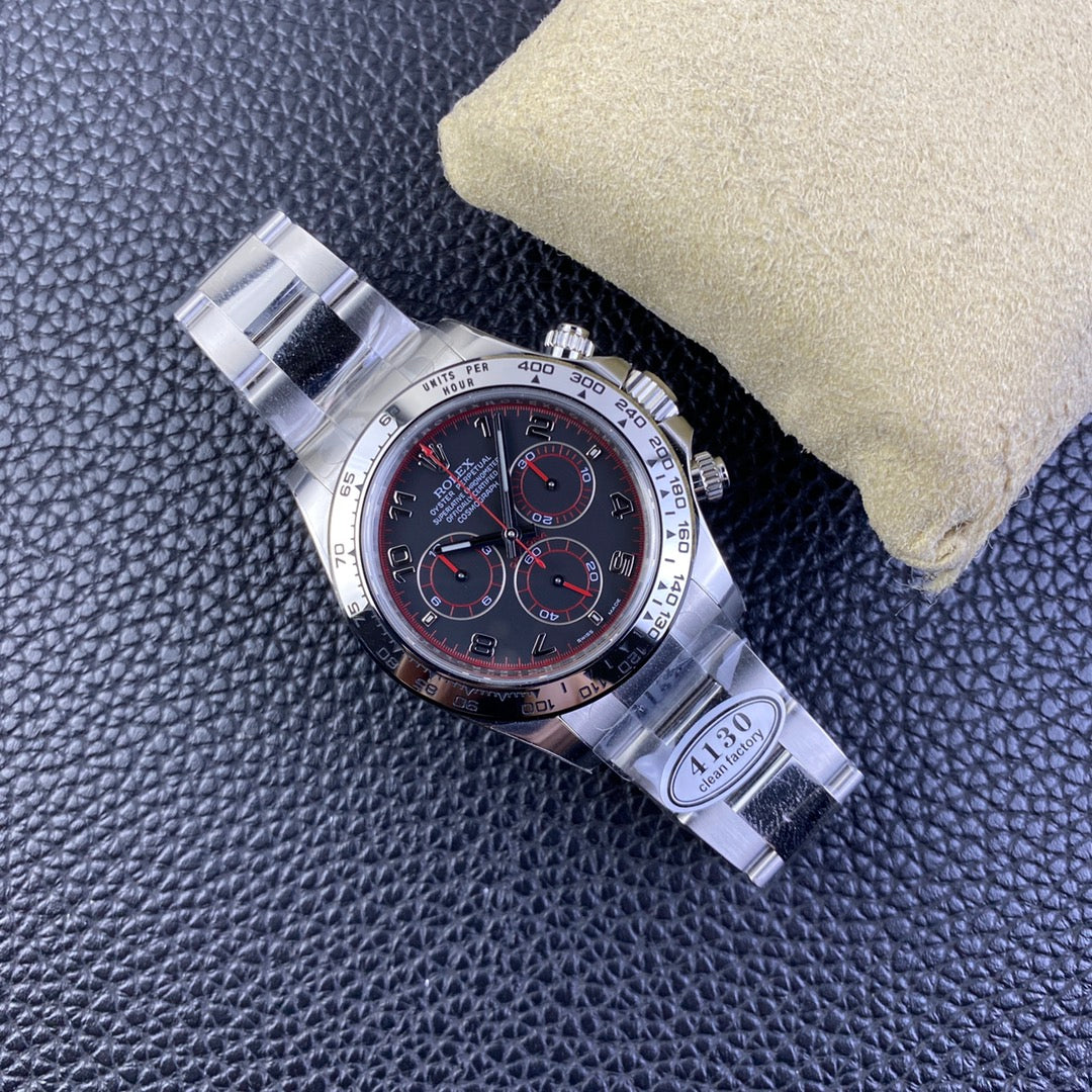 Chronograph -C-Factory -Black Red Steel- Silver 904L Steel- Automatic - 40mm