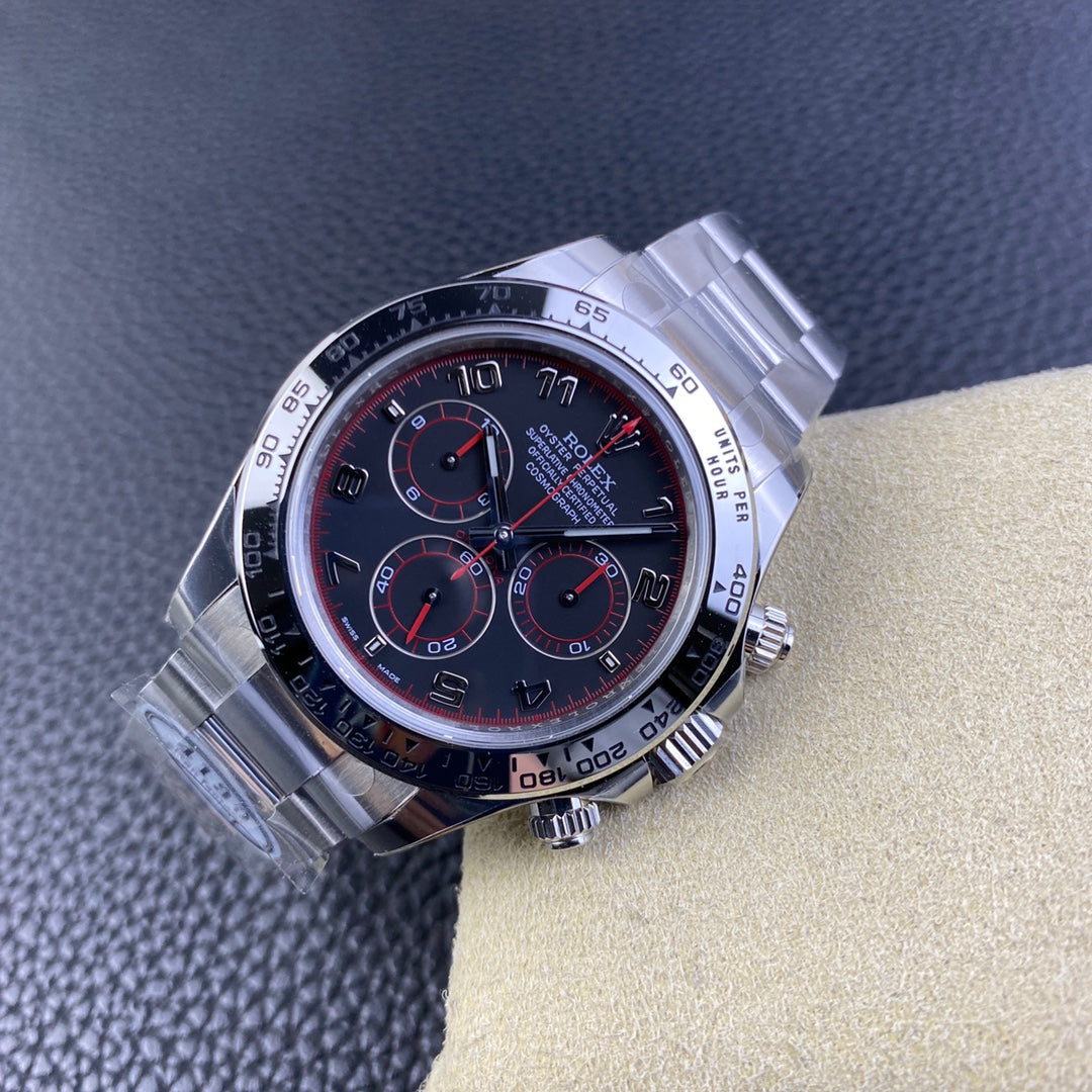 Chronograph -C-Factory -Black Red Steel- Silver 904L Steel- Automatic - 40mm