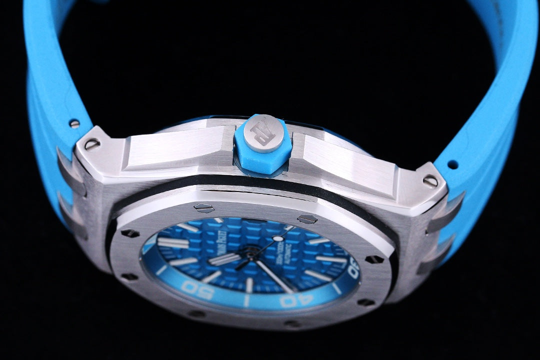 TOP! - 316L Steel - Babyblue rubber - Automatic - 42mm