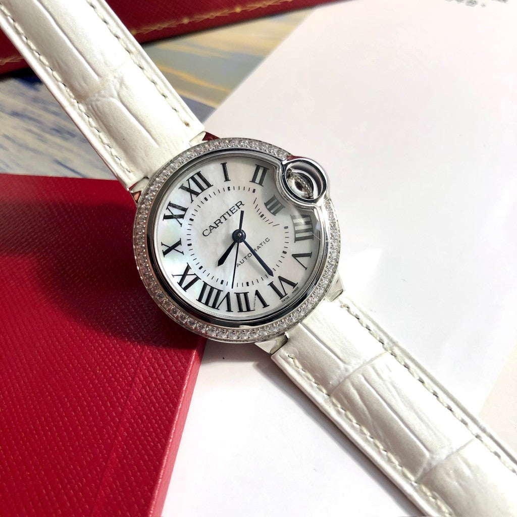 LADY -Rhinestone Bezel- White Leather - Quartz - 33mm