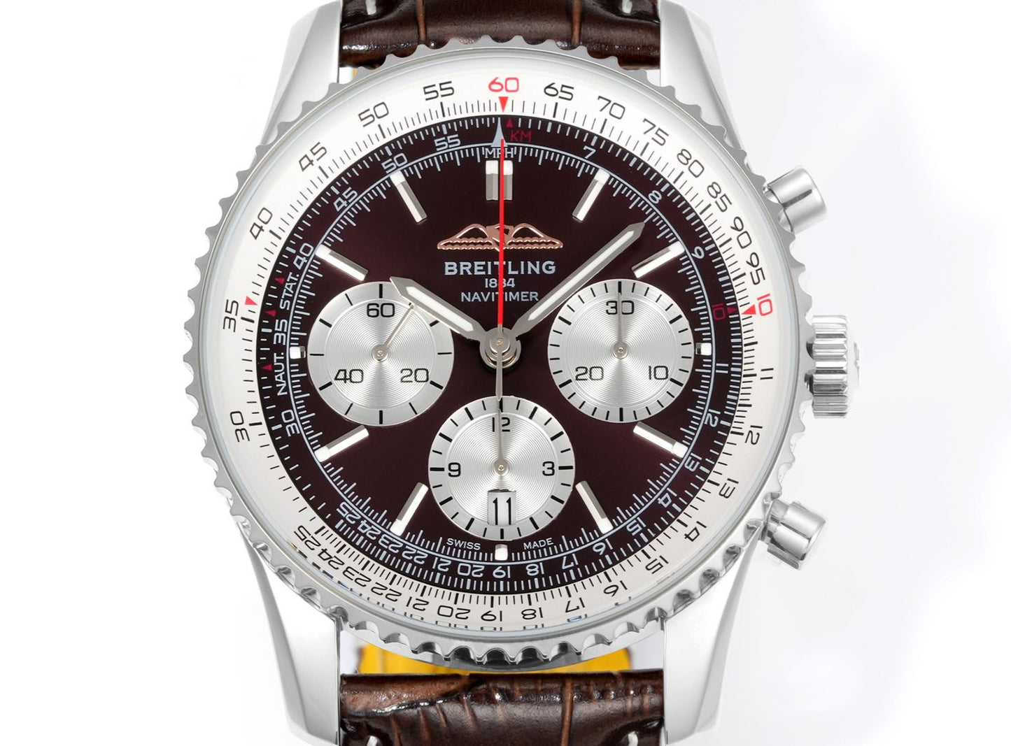 Chronograph - White Ceramic - Brown- N-Timer - Brown Leather - Automatic - 43mm