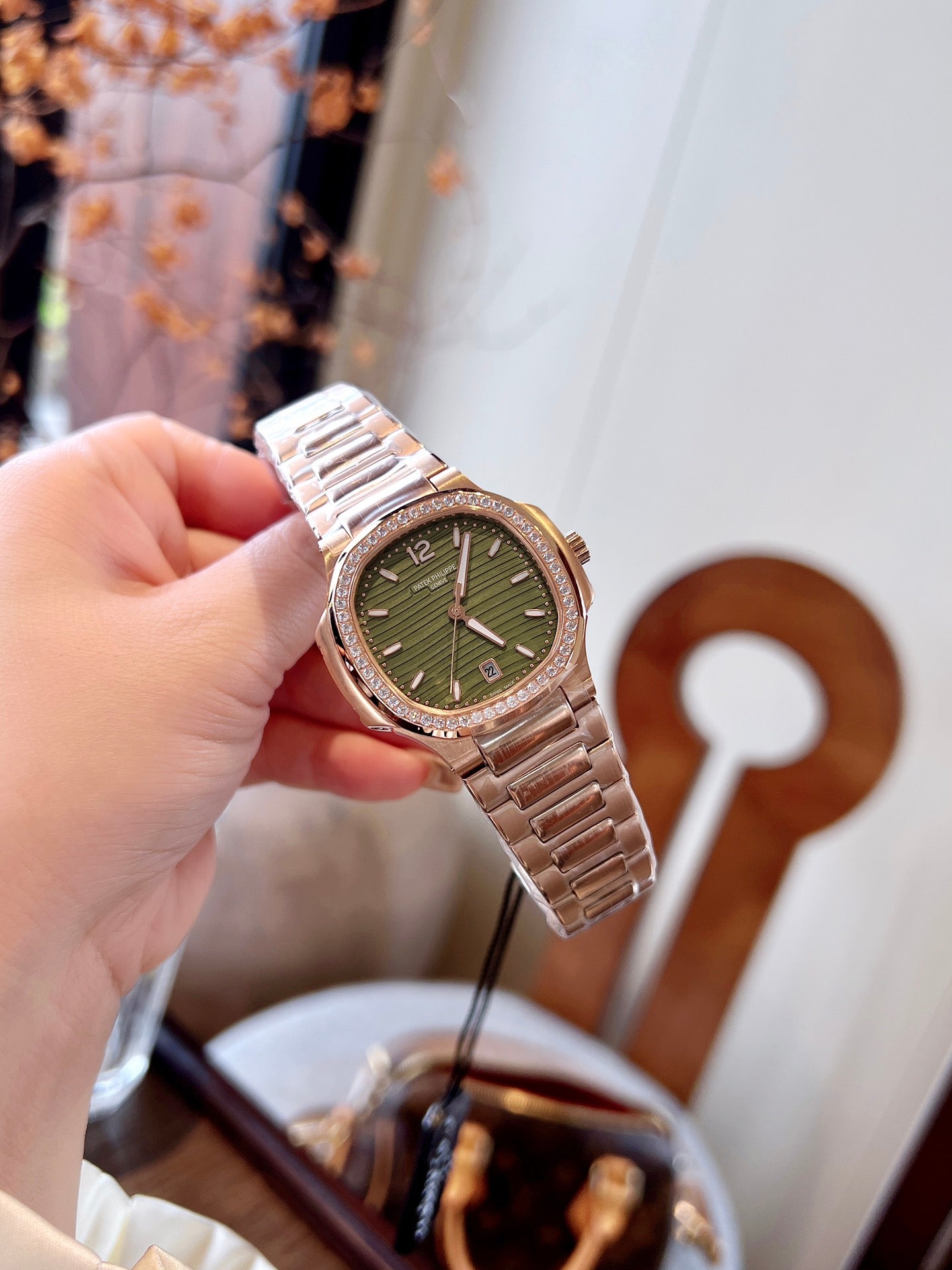 Lady - Green - Rhinestones Bezel 316L Steel - Quartz - 35mm