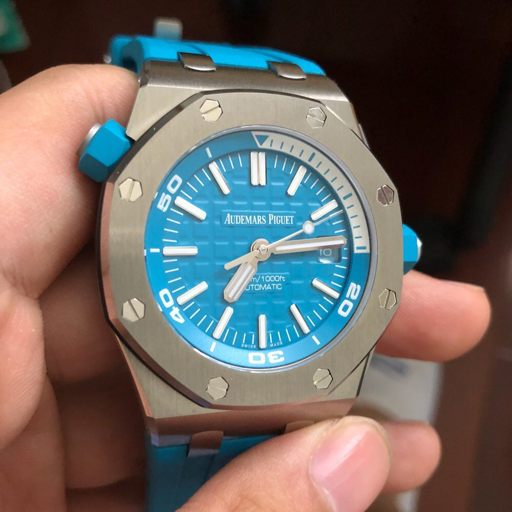 TOP! - 316L Steel - Babyblue rubber - Automatic - 42mm