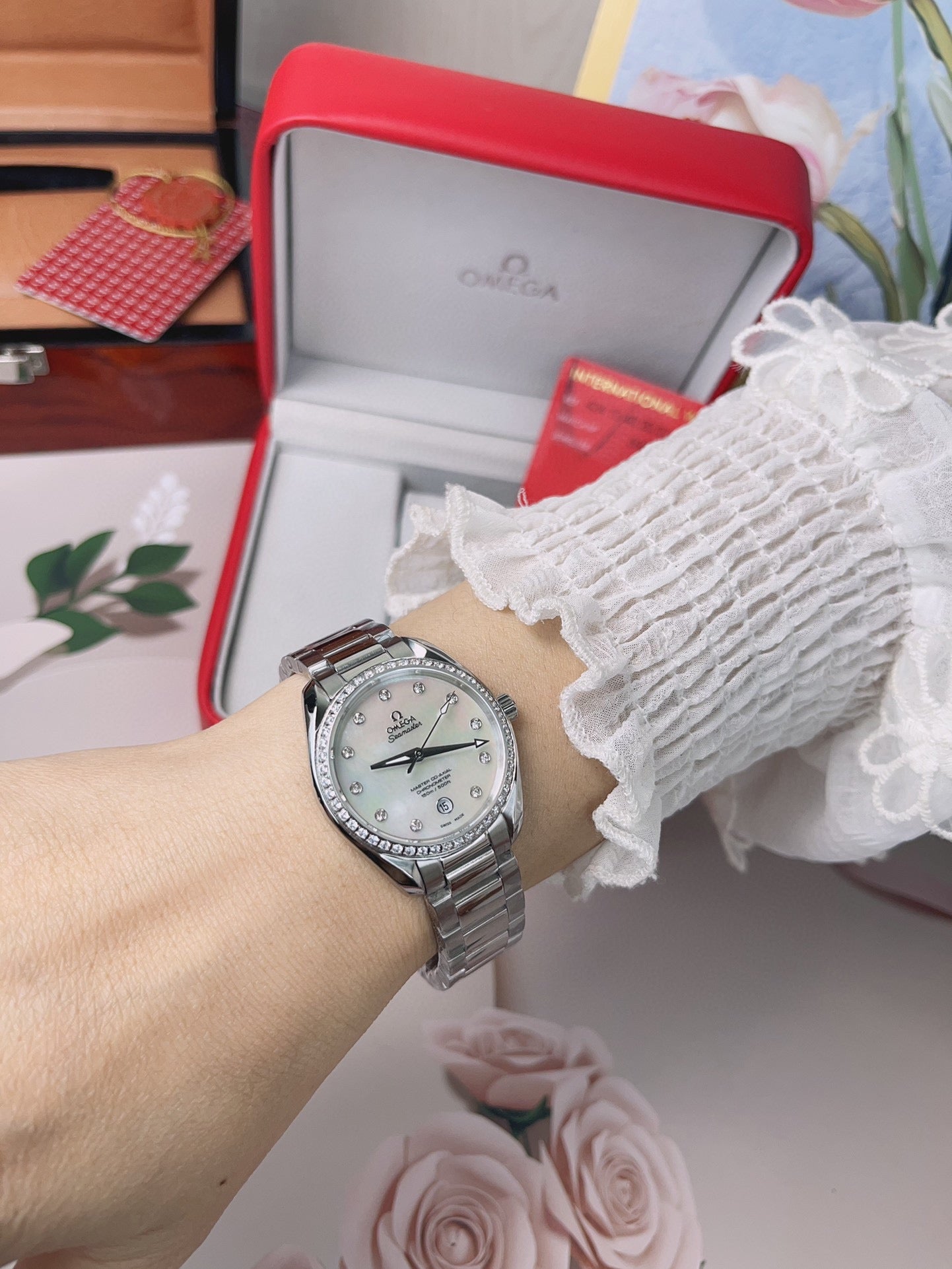LADY -Diamond bezel -White Silver- Silver Gold 904L Steel- Quartz - 34mm