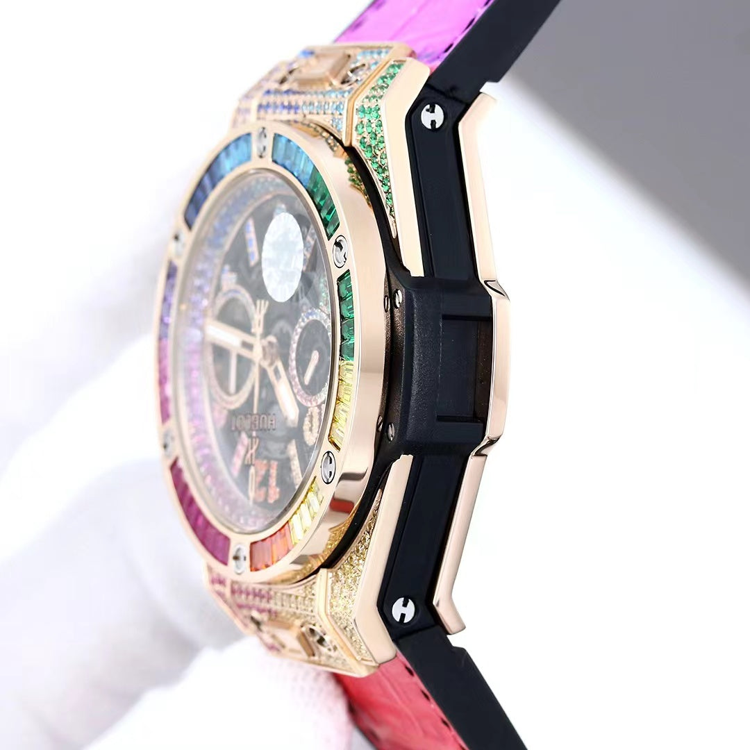 TOP! Rainbow Hollow 904L Steel - Rainbow Leather - Automatic - 42mm