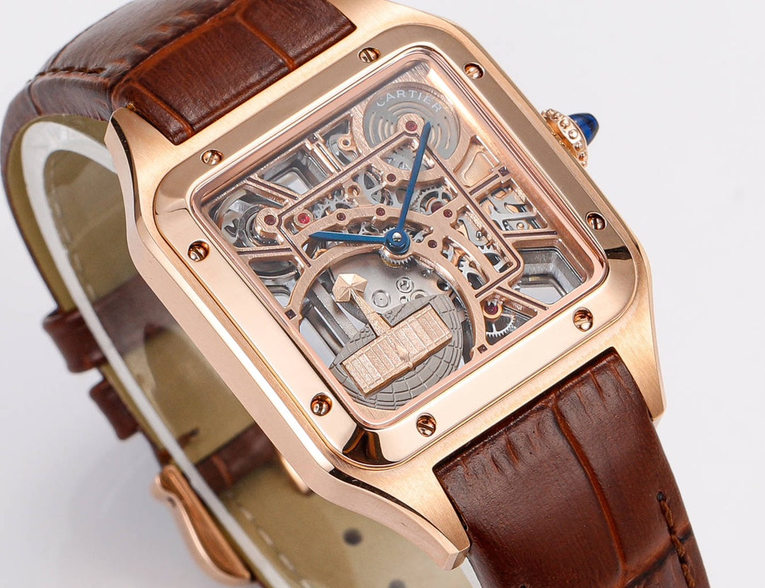 LADY -Two hands - Rosegold -Brown Leather - Automatic -31mm