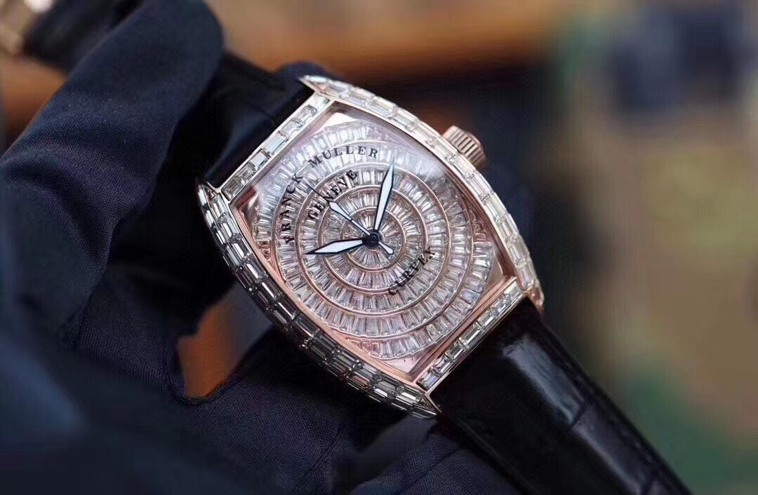 Rosegold rhinestone - Black Rubber - Automatic - 40*55mm