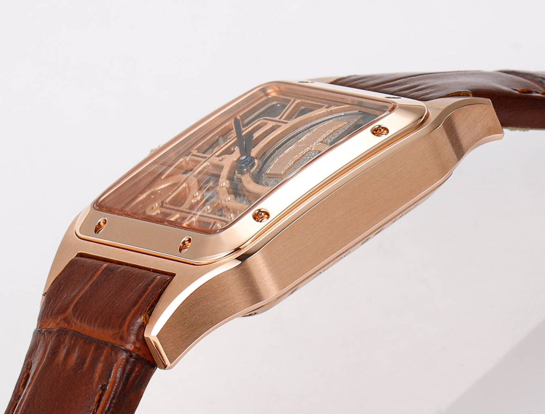 LADY -Two hands - Rosegold -Brown Leather - Automatic -31mm