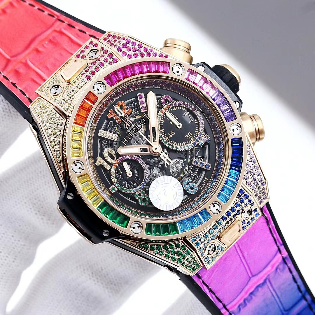 TOP! Rainbow Hollow 904L Steel - Rainbow Leather - Automatic - 42mm