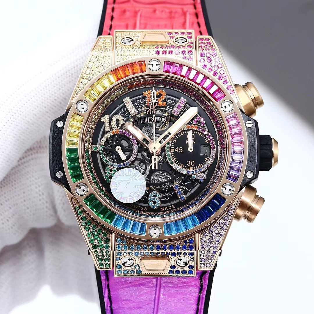 TOP! Rainbow Hollow 904L Steel - Rainbow Leather - Automatic - 42mm