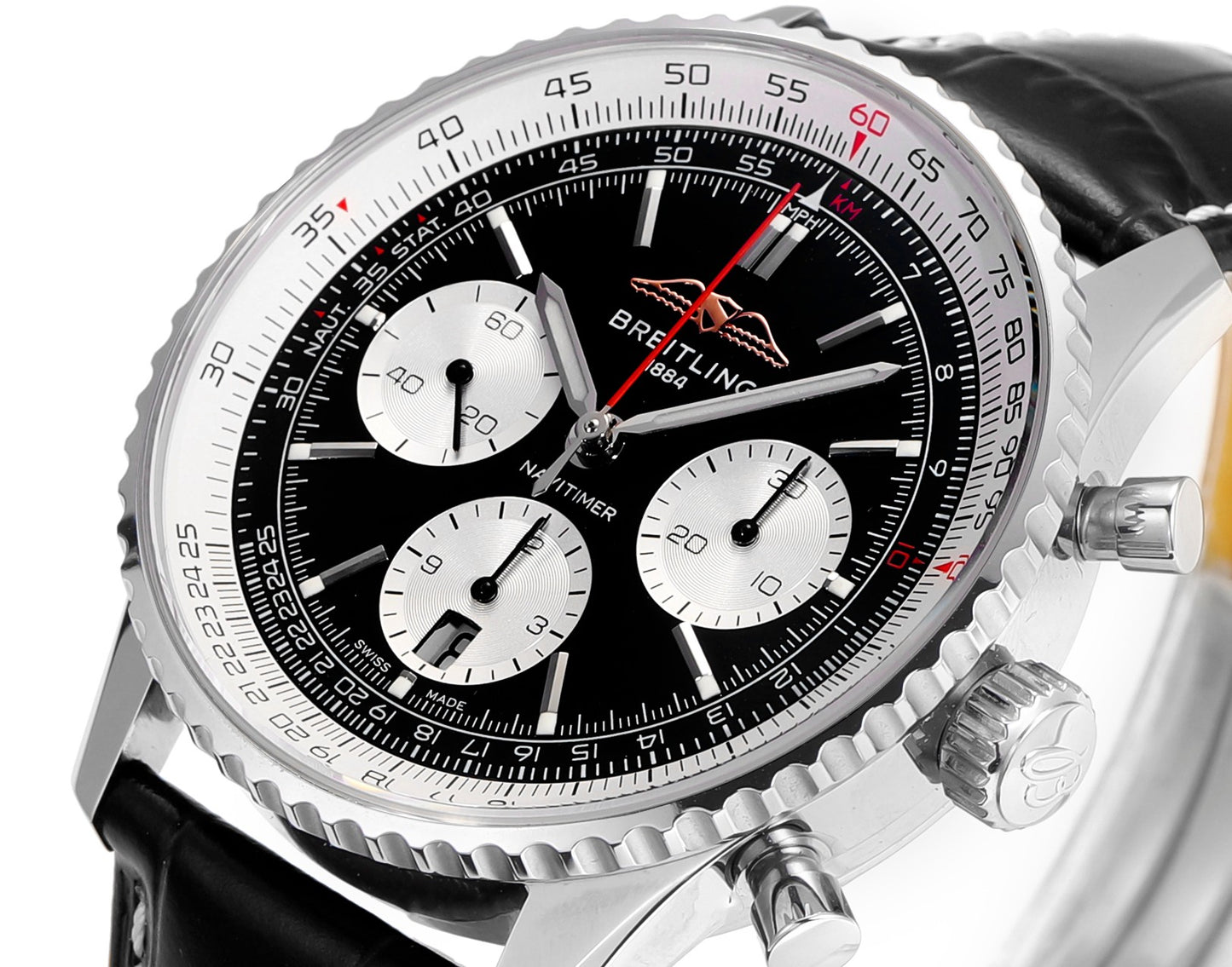 Chronograph - White Ceramic - Black N-Timer - Black Leather - Automatic - 43mm