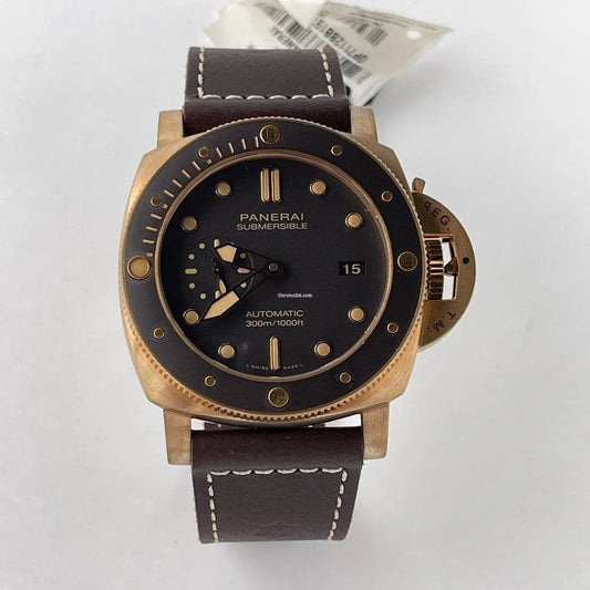 316L Steel Black -Yellow Gold - Dark Brown Leather - Automatic - 44mm