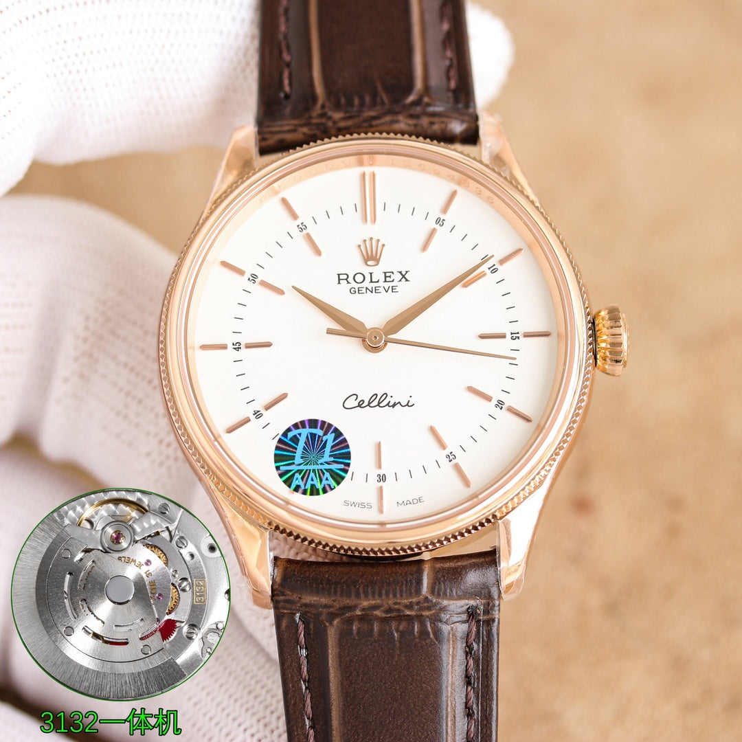 White Yellow -904L Yellow - Brown Leather - Automatic - 39mm