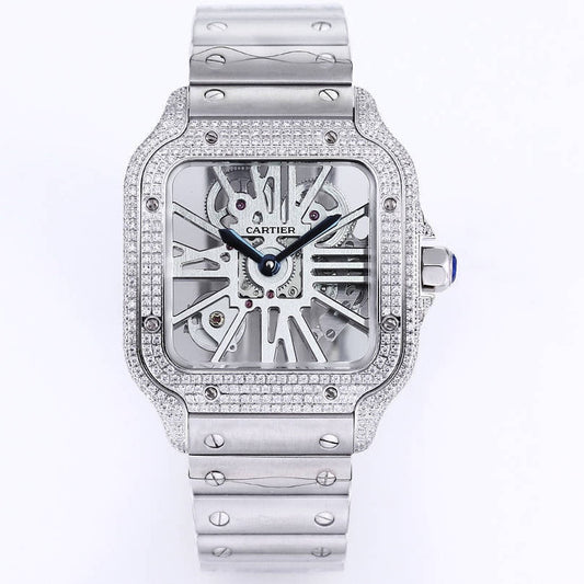 Two hands - Full rhinestone Silver -Ultra-thin Hollow -Silver 904L Steel - Automatic - 40mm