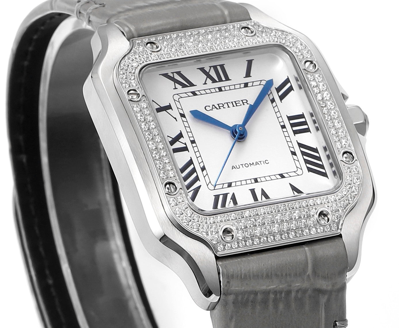 Rhinestone White 316L Steel - Grey Leather - Automatic - 47*40mm