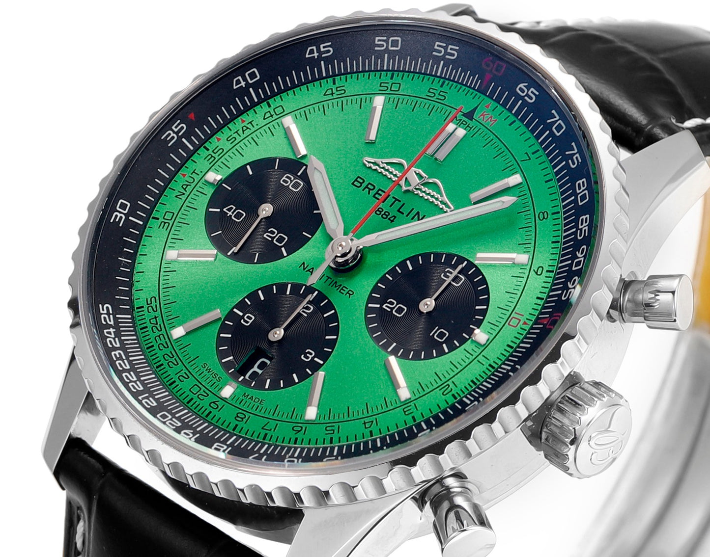 Chronograph - Black Ceramic - Green- N-Timer - Black Leather - Automatic - 43mm