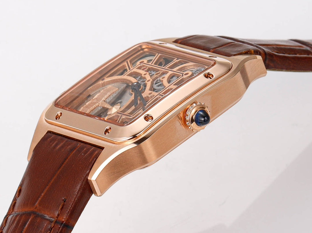 LADY -Two hands - Rosegold -Brown Leather - Automatic -31mm