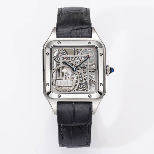 LADY -Two hands - Silver -Black Leather - Automatic -31mm