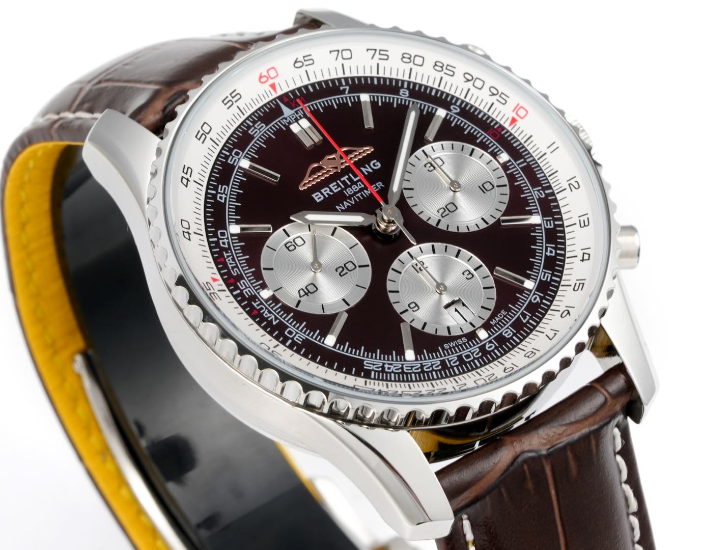 Chronograph - White Ceramic - Brown- N-Timer - Brown Leather - Automatic - 43mm