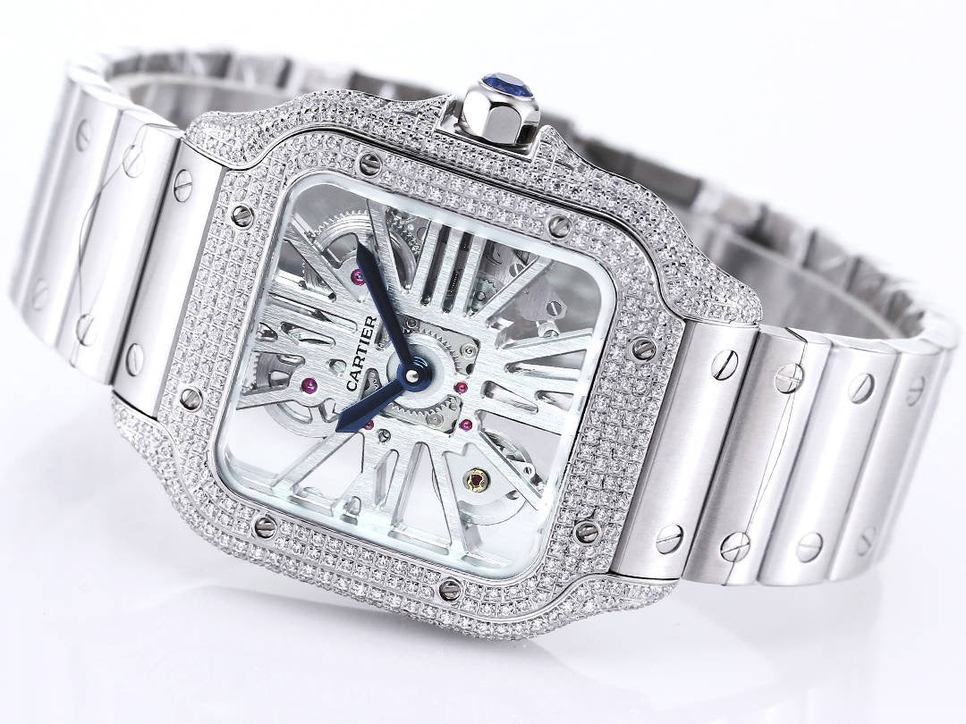 Two hands - Full rhinestone Silver -Ultra-thin Hollow -Silver 904L Steel - Automatic - 40mm