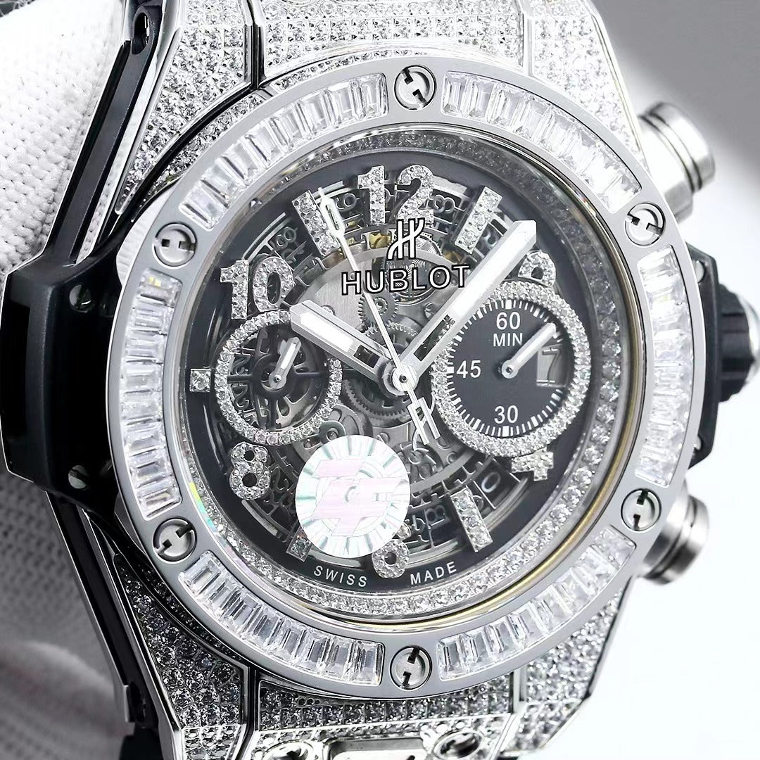 TOP! Silver - Hollow 904L Steel - Black Rubber - Automatic - 42mm