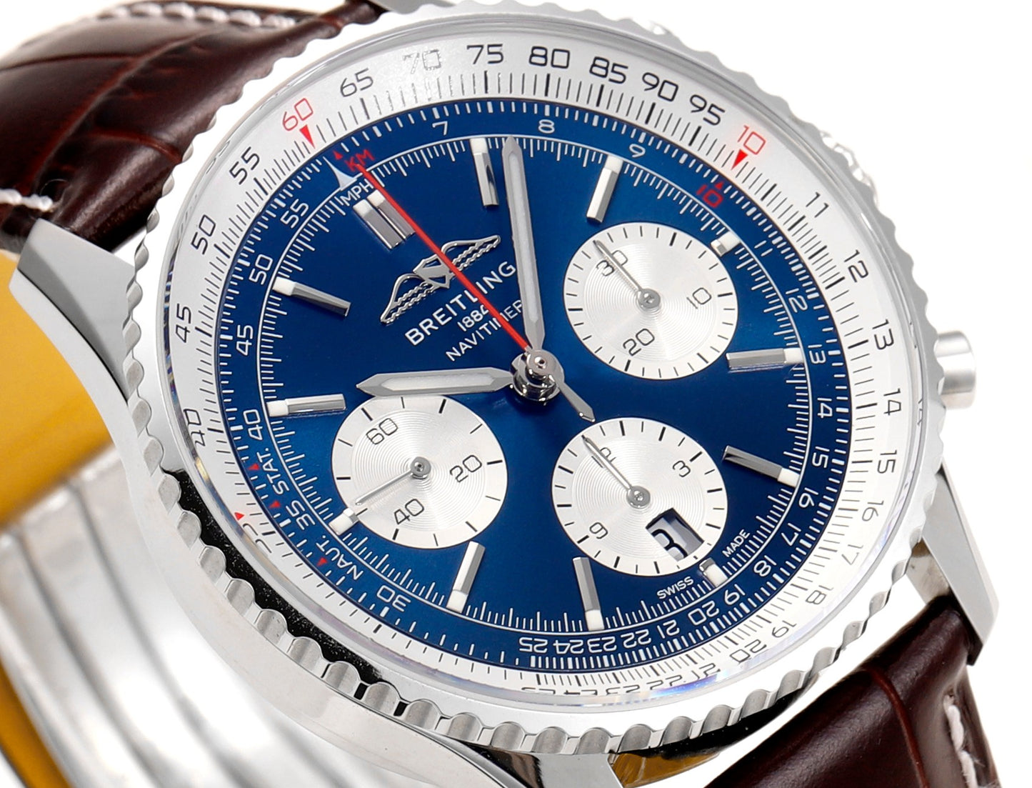 Chronograph - White Ceramic - Blue- N-Timer - Brown Leather - Automatic - 43mm