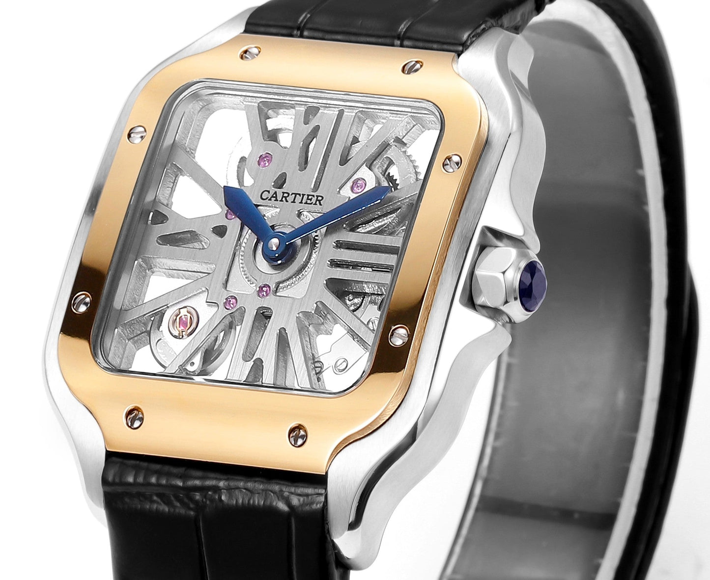 Two hands -Yellow Silver -Ultra-thin Hollow -Black Leaher - Automatic - 40mm