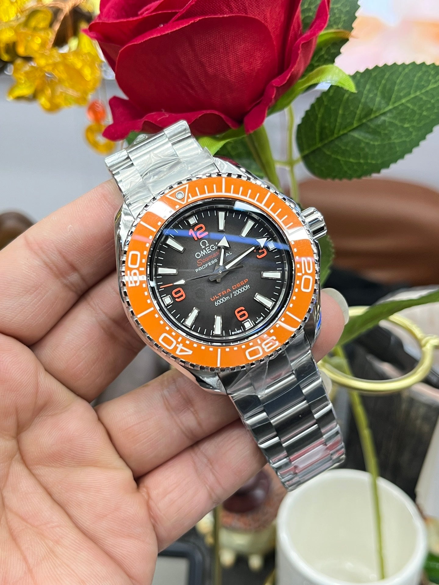 L Size- Orange Silver - White 904L Steel- Automatic - 45mm