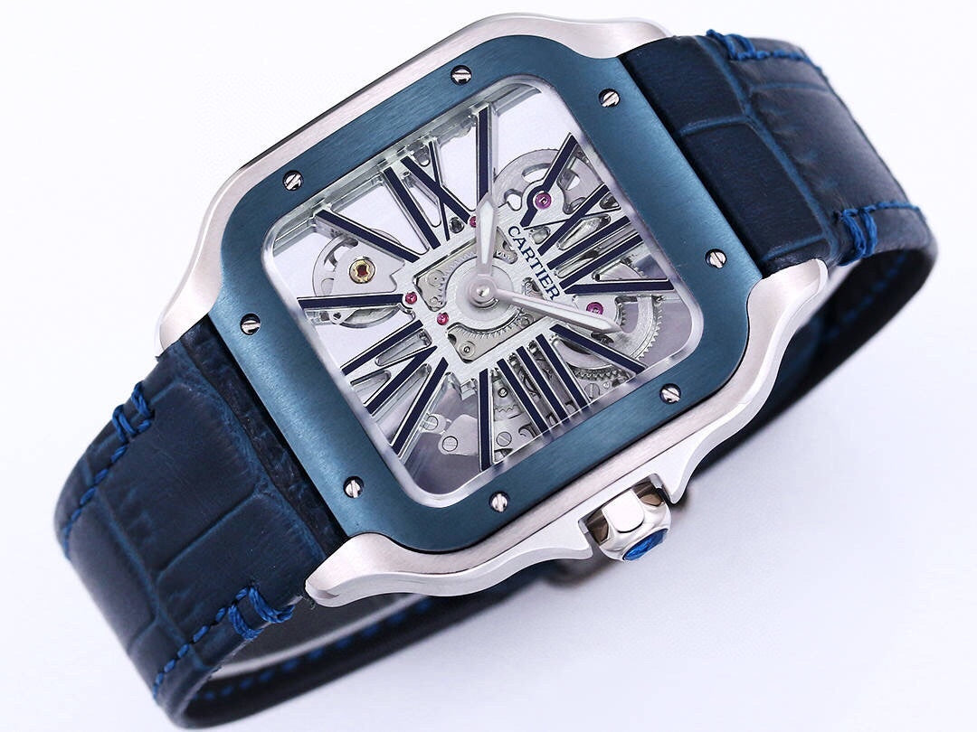 Two hands -Blue Silver -Ultra-thin Hollow -Blue Leaher - Automatic - 40mm