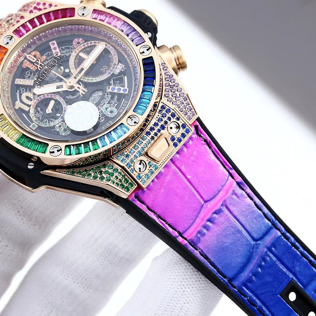 TOP! Rainbow Hollow 904L Steel - Rainbow Leather - Automatic - 42mm