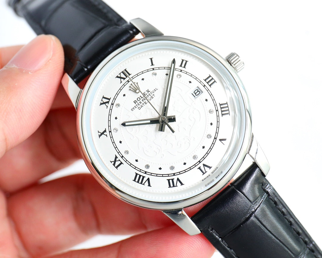White Silver - Black Leather - Automatic - 42mm