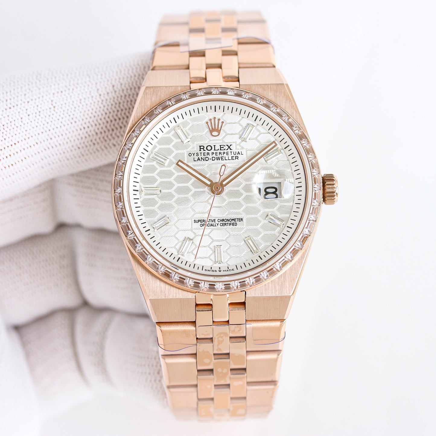 L-Dweller - 127336- White Rhinestones bezel - Yellow 904L Steel- Ultra-thin-Automatic - 40/36mm