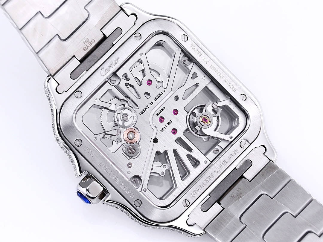 Two hands - Full rhinestone Silver -Ultra-thin Hollow -Silver 904L Steel - Automatic - 40mm