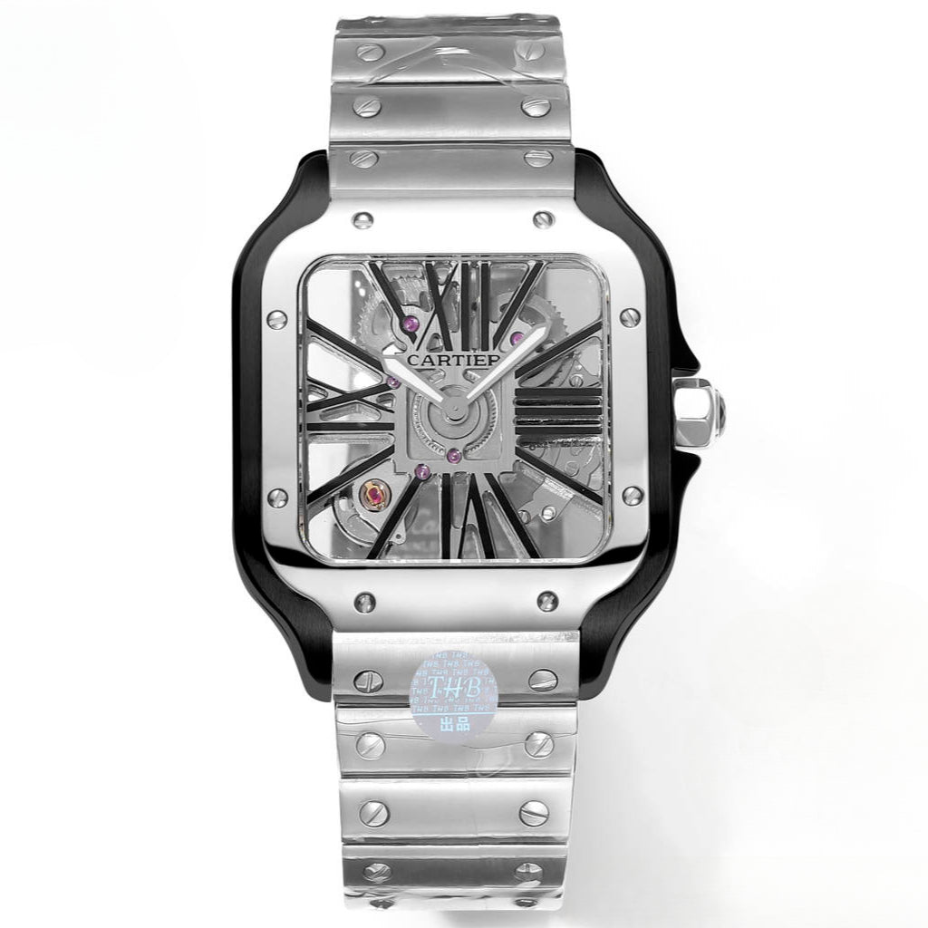 Two hands - Black Silver -Ultra-thin Hollow -Silver 904L Steel - Automatic - 40mm