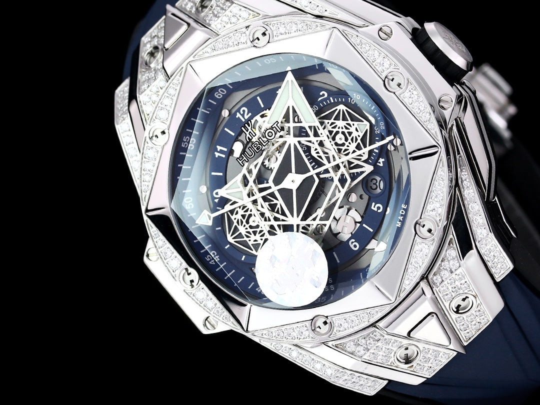 White rhinestone - Blue Rubber - Automatic - 45mm