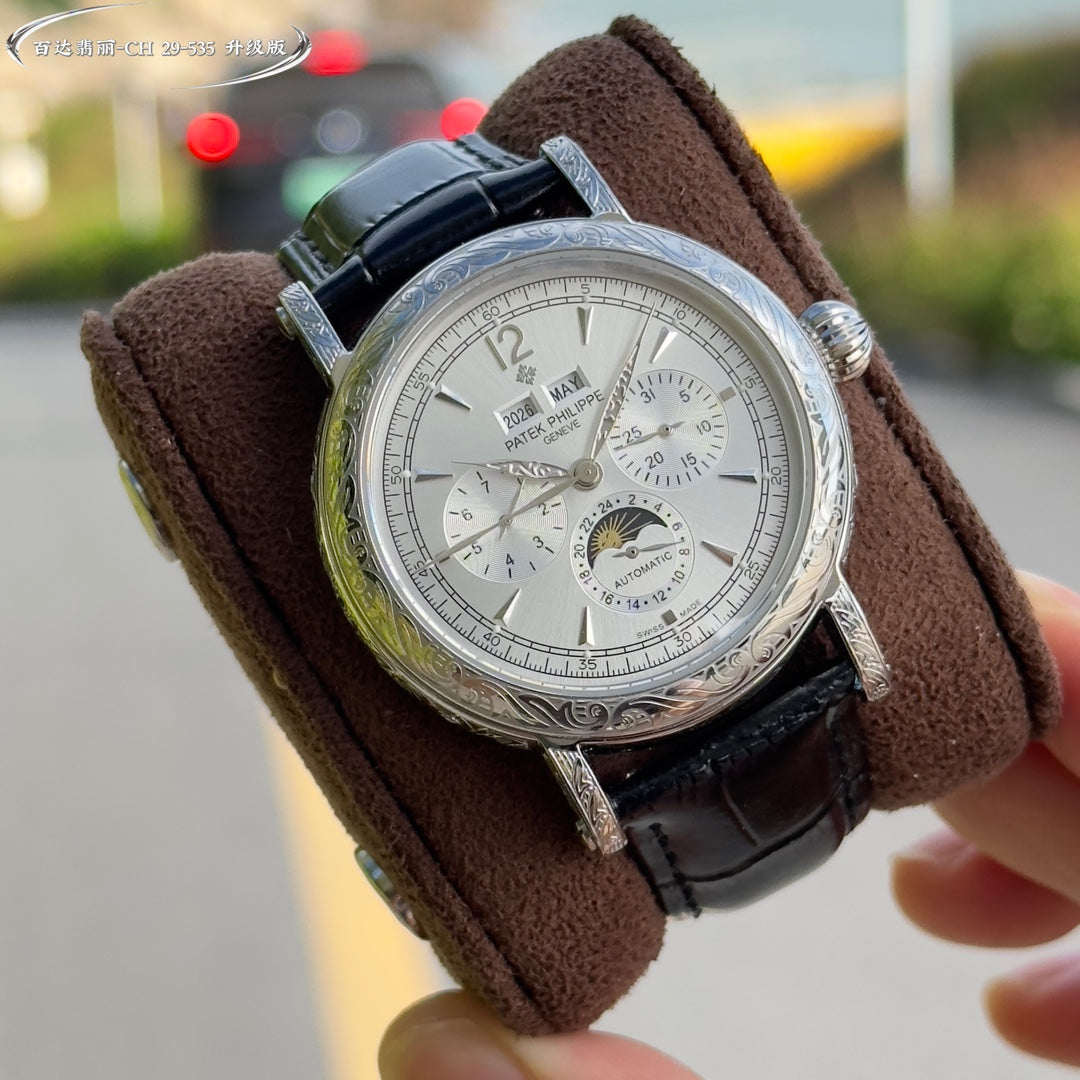 Classical -White Silver - Black Leather - Automatic - 42mm