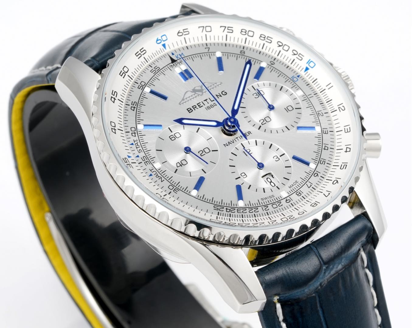 Chronograph - Silver Blue - N-Timer - Blue Leather - Automatic - 43mm