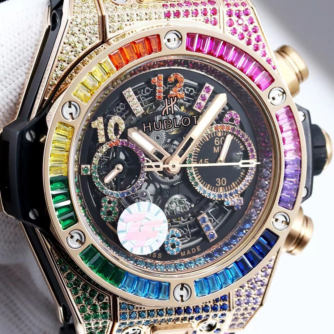 TOP! Rainbow Hollow 904L Steel - Rainbow Leather - Automatic - 42mm