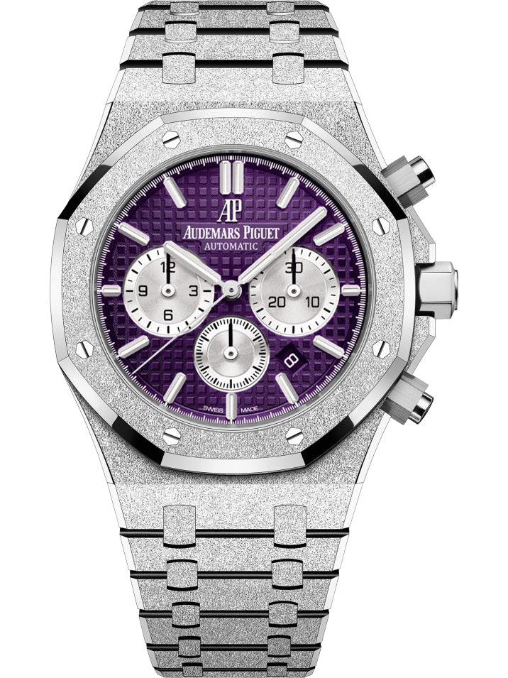 Chronograph - Frosted Silver -Purple White- 904L Steel - Automatic - 41mm