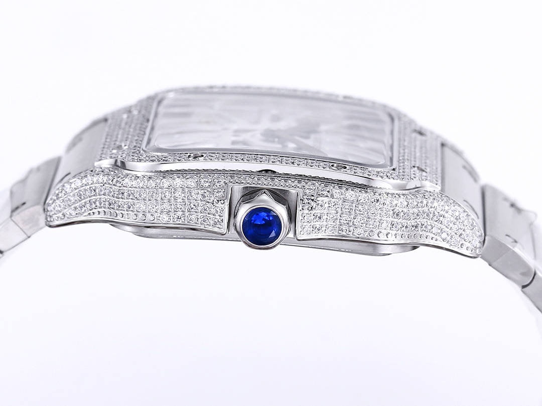 Two hands - Full rhinestone Silver -Ultra-thin Hollow -Silver 904L Steel - Automatic - 40mm