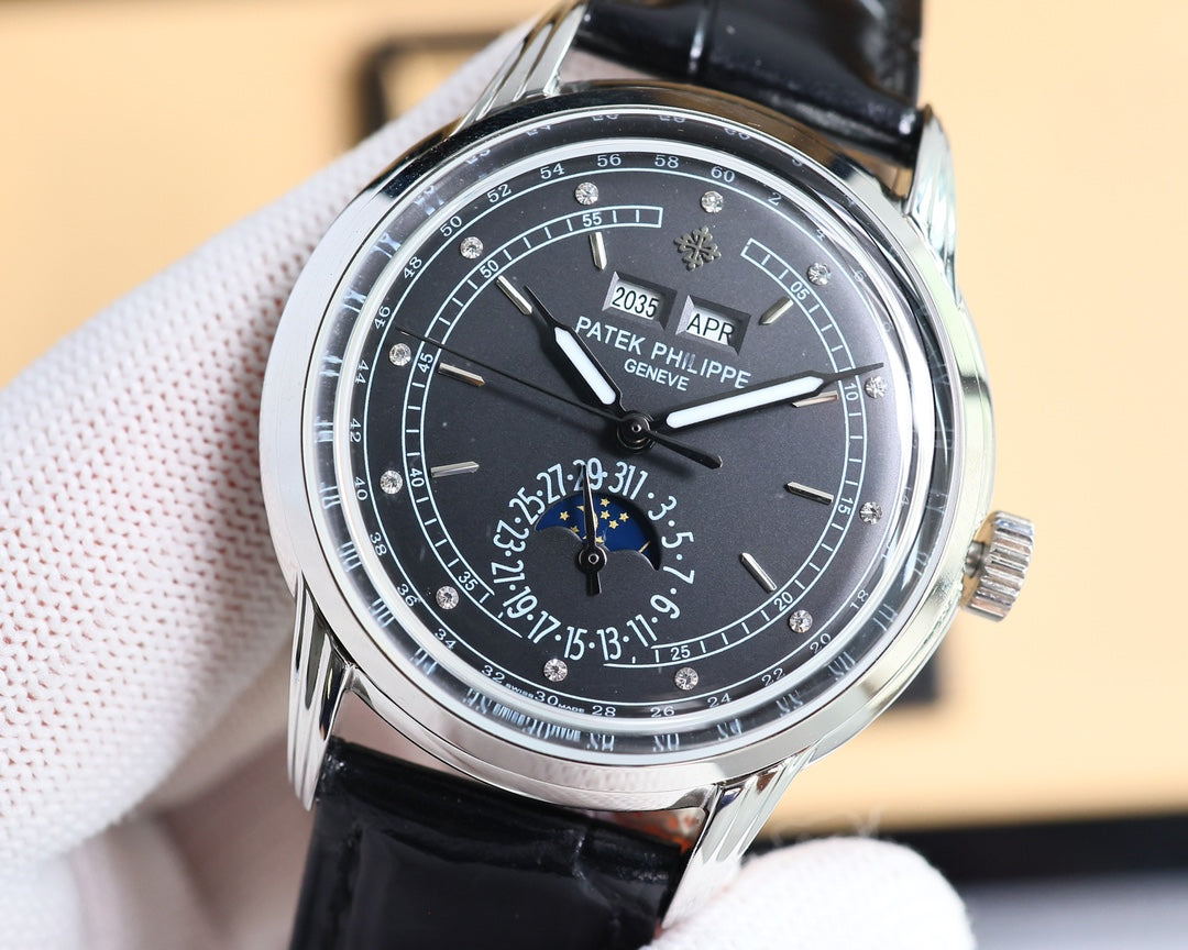 Calendar- Black - Black Leather - Automatic - 41mm