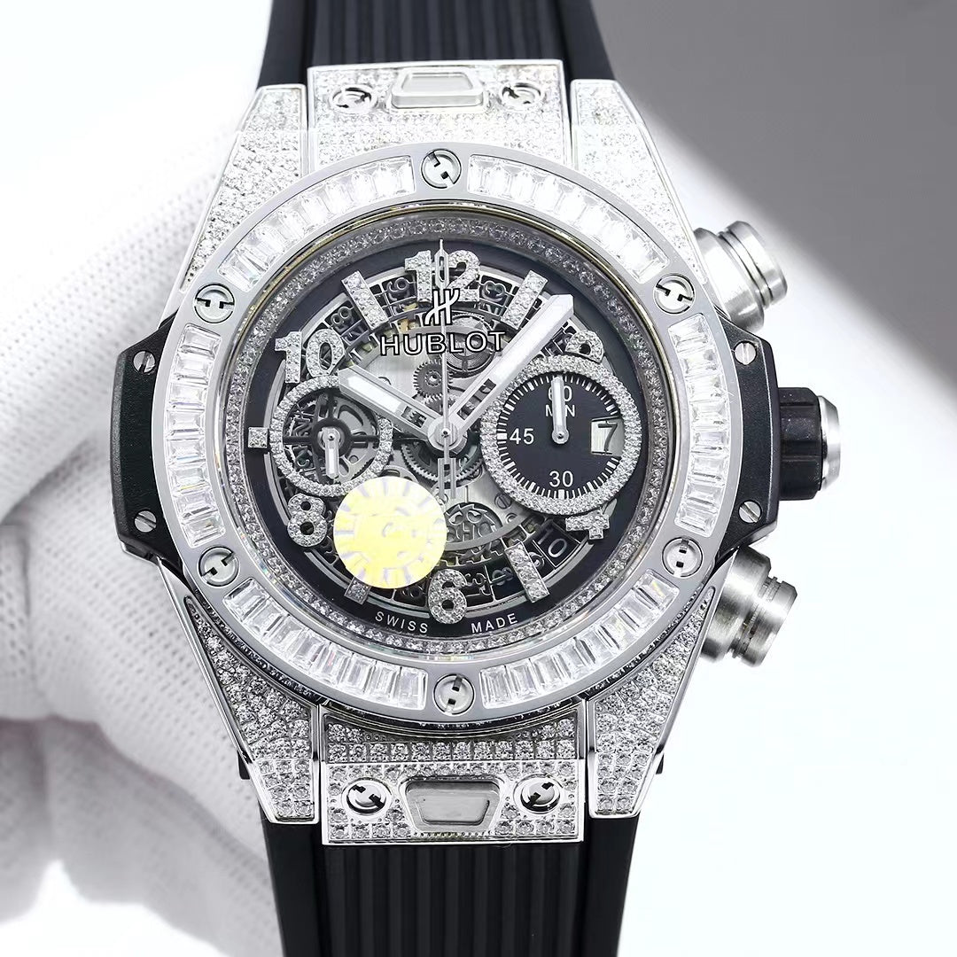 TOP! Silver - Hollow 904L Steel - Black Rubber - Automatic - 42mm