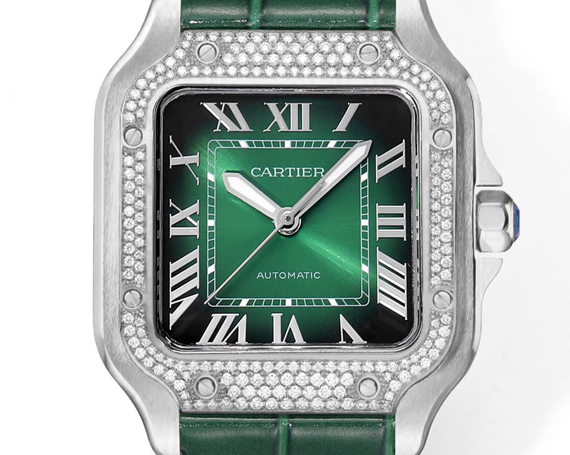 Rhinestone Green 316L Steel - Green Leather - Automatic - 47*40mm