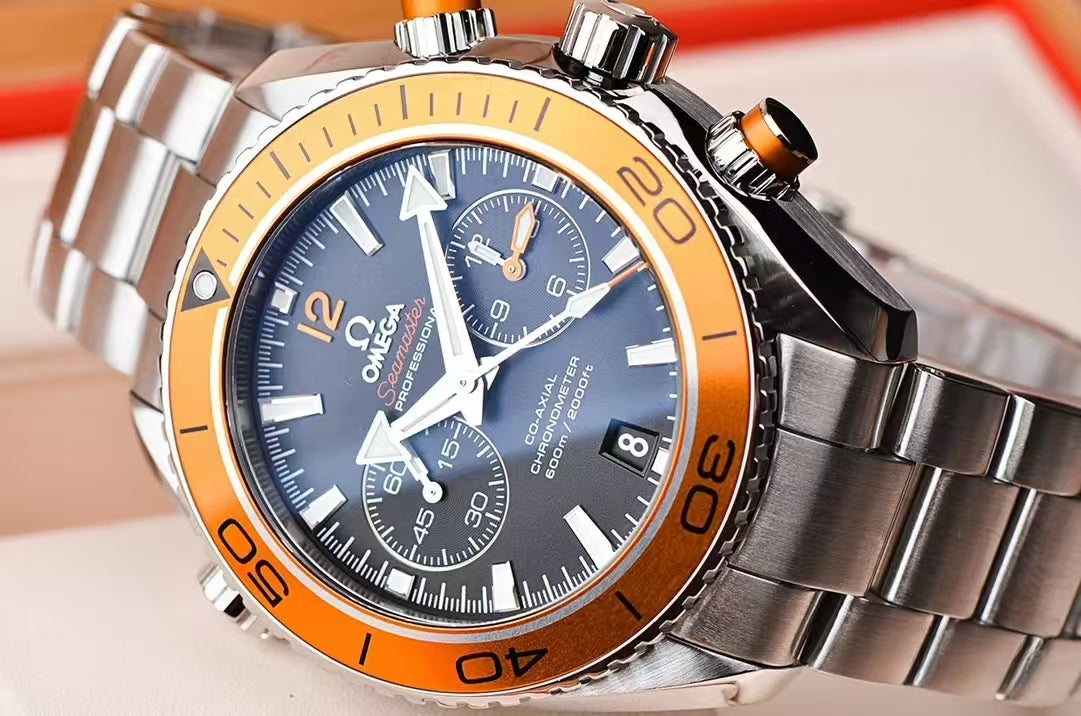 Chronograph - Black -Orange bezel - Silver 904L Steel- Automatic - 45.5mm